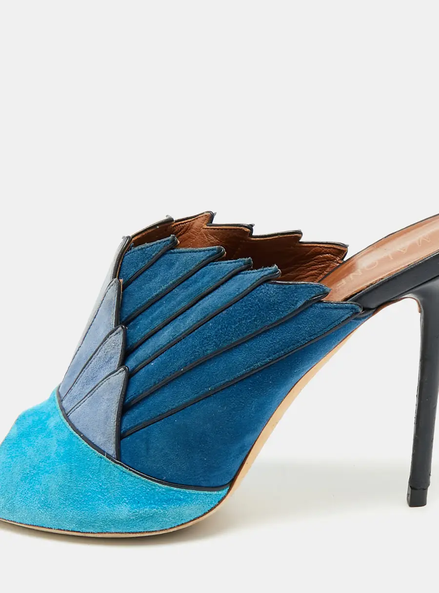 Malone Souliers Blue Suede Colorblock Mules Size 39
