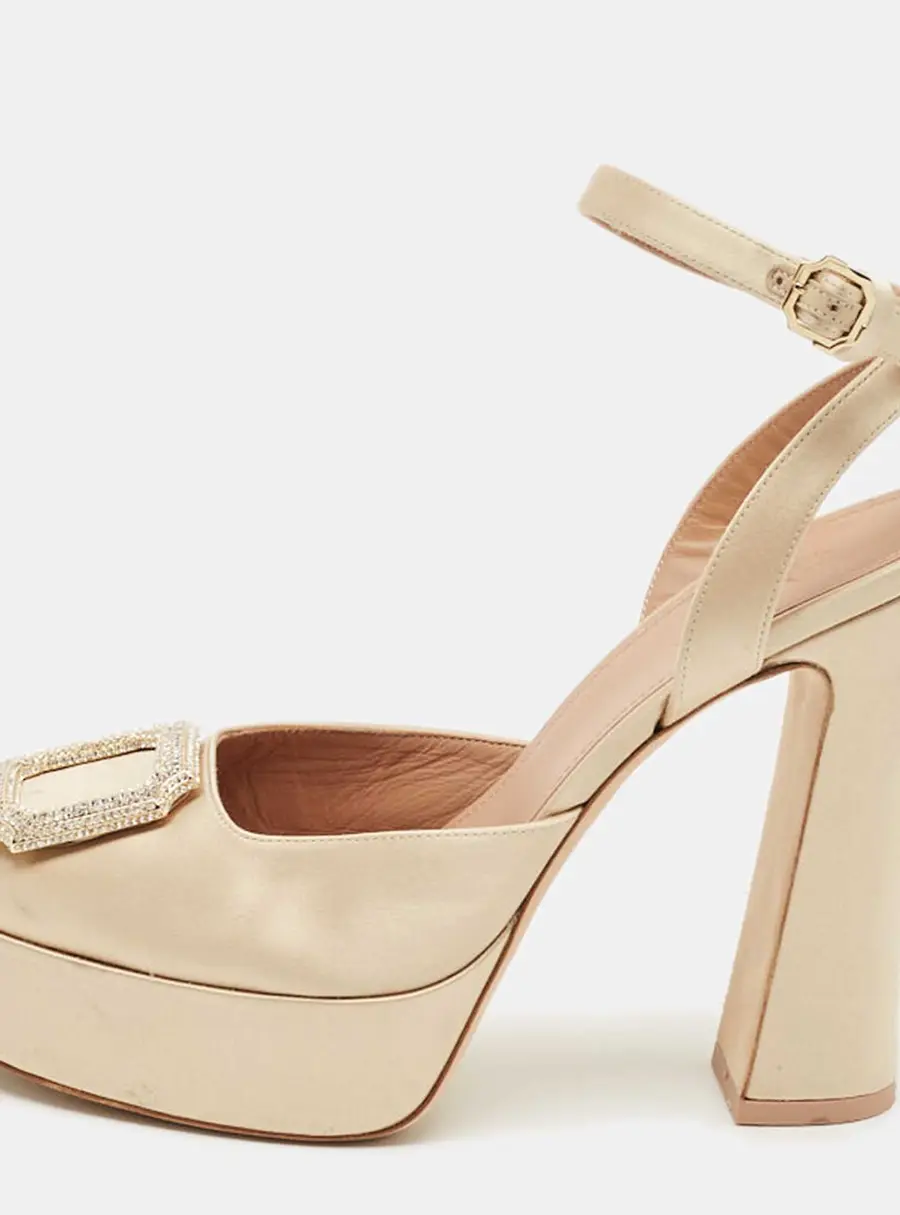 Malone Souliers Beige Satin Teese Platform Ankle Wrap Pumps Size 39