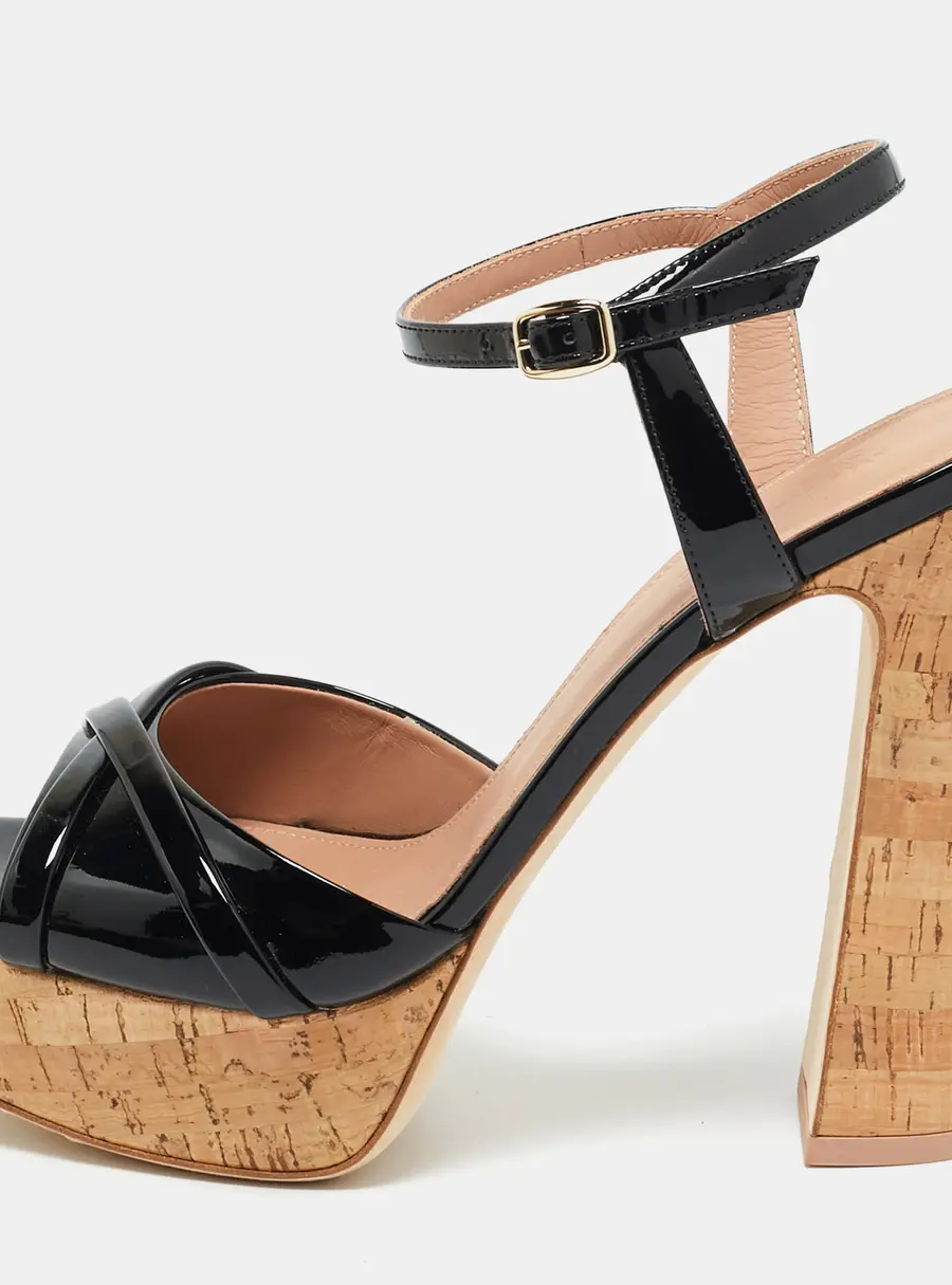 Malone Souliers Black Patent Leather Keaton Ankle Strap Sandals Size 39