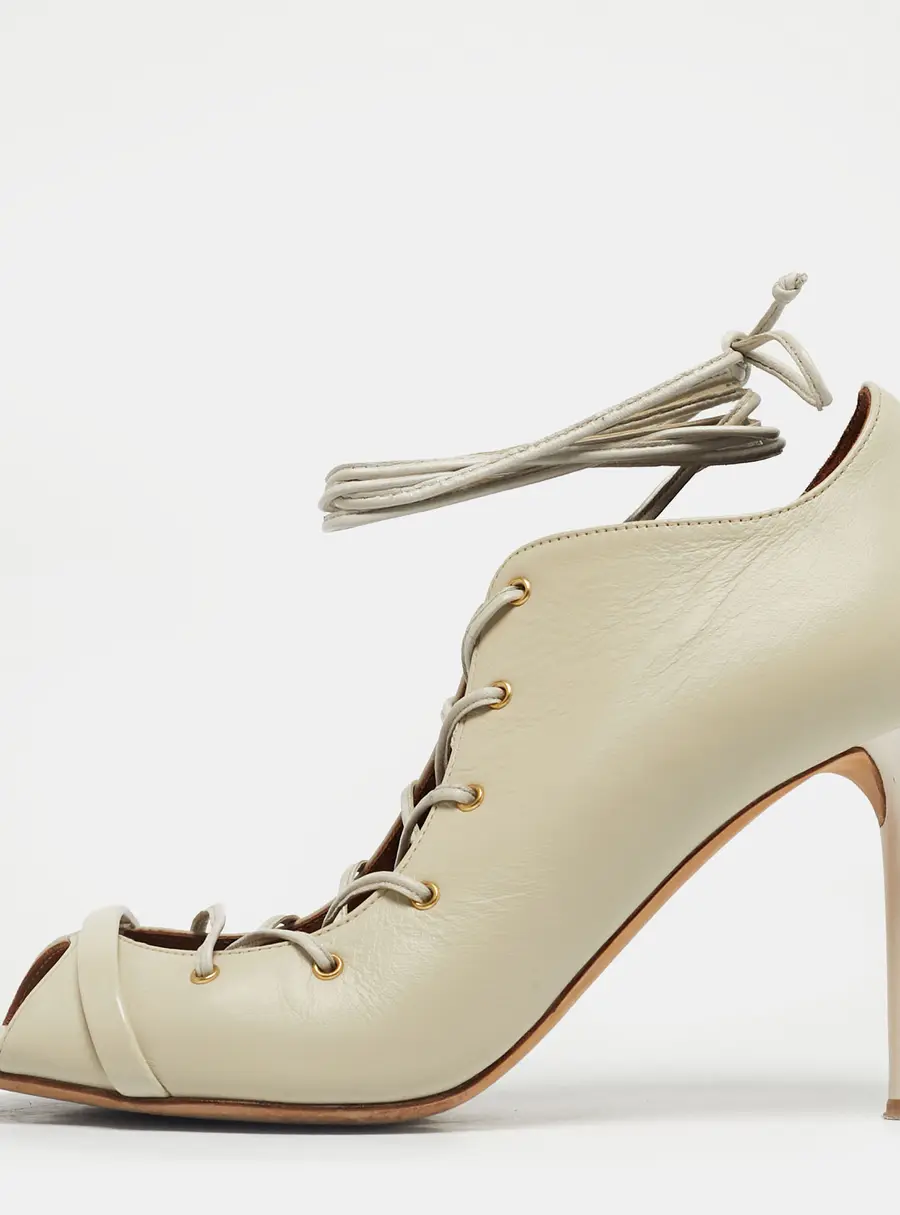 Malone Souliers Cream Leather Lace Up Pumps Size 39.5