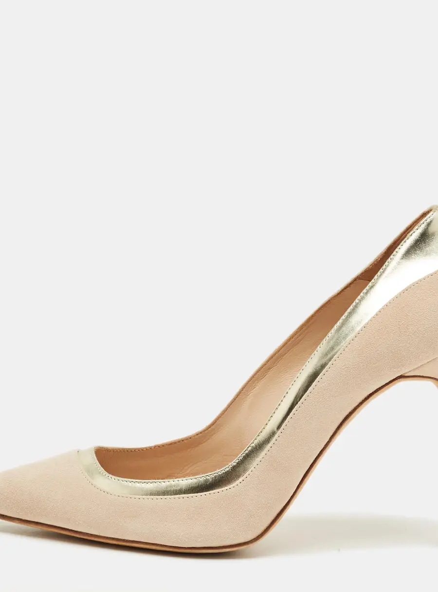Malone Souliers Cream/Gold Patent Leather and Suede Pointed Toe Pumps Size 36