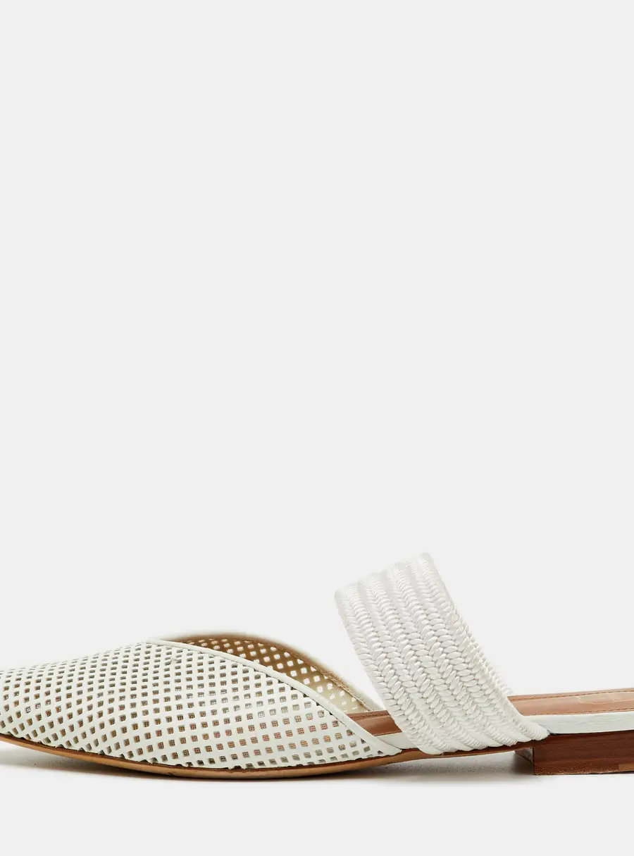 Malone Souliers White Perforated Leather and Maisie Cord Pointed Toe Mules Size 40.5