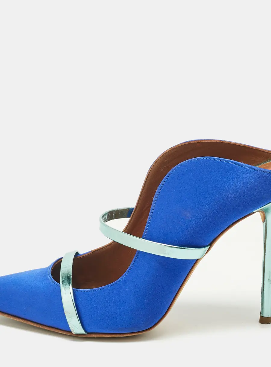 Malone Souliers Blue/Green Leather and Satin Maureen Mules Size 38.5
