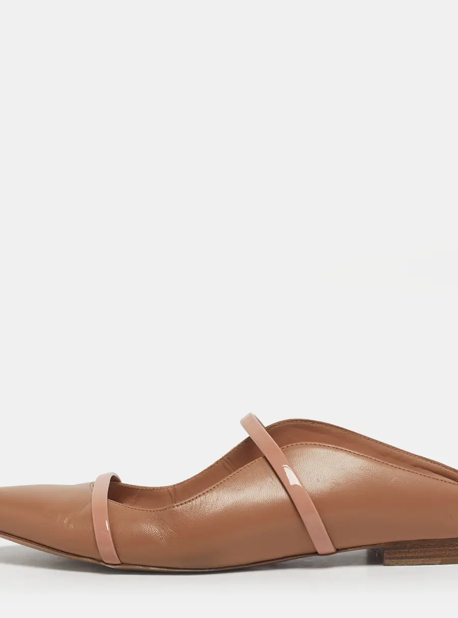 Malone Souliers Maureen Size 39.5 Beige Leather and Patent Leather Flat Mules