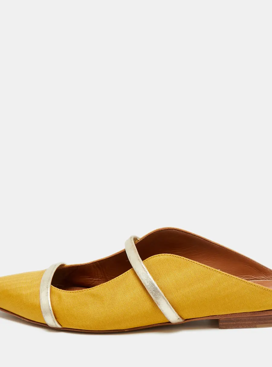Malone Souliers Yellow/Gold Canvas and Leather Maureen Pointed Toe Flats