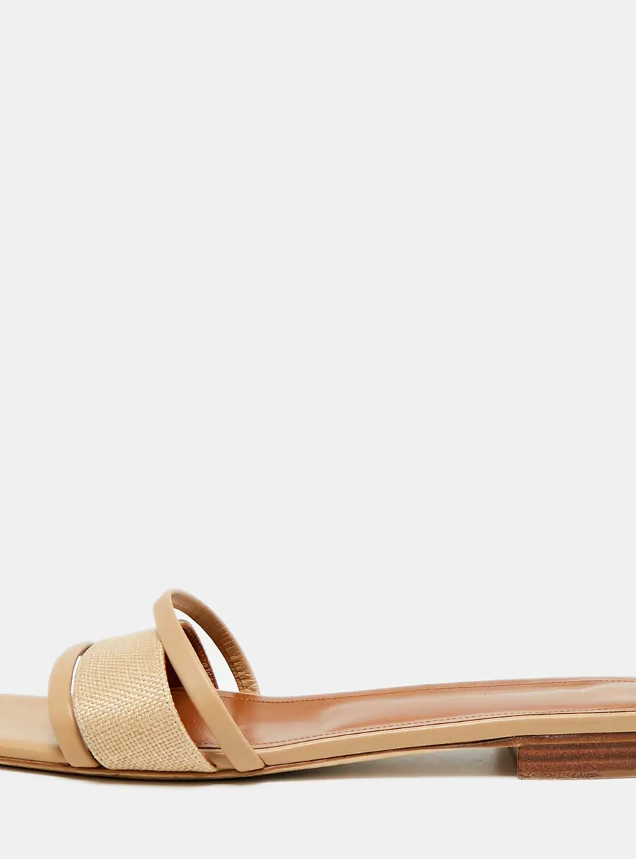 Malone Souliers Demi Size 41 Beige Canvas and Leather Flat Sandals