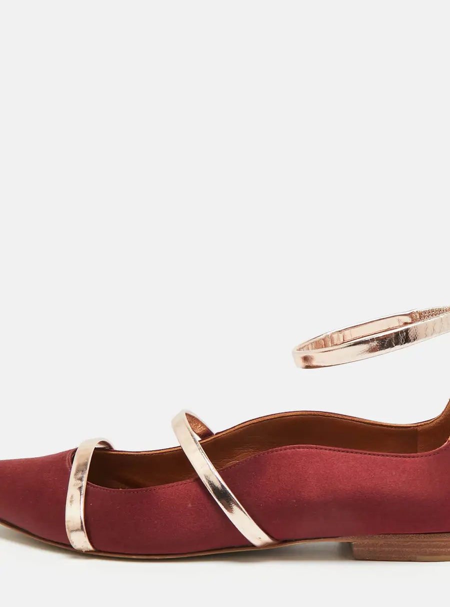 Malone Souliers Maureen Size 38 Burgundy Leather and Satin Ballet Flats
