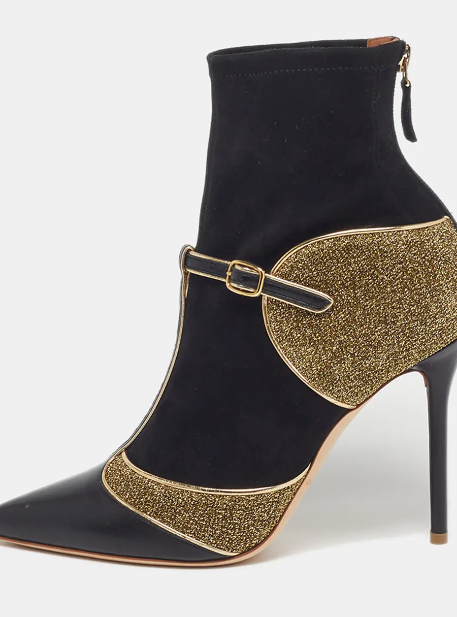 Malone Souliers Sadif Size 38 Black/Gold Leather and Suede Sock  Boots