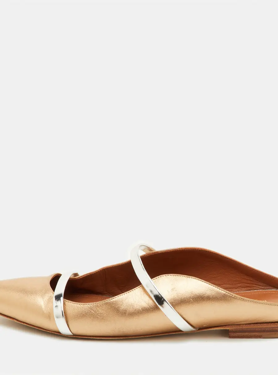 Malone Souliers Maureen Size 40 Metallic Gold/Silver Leather Pointed Toe Flat Mules