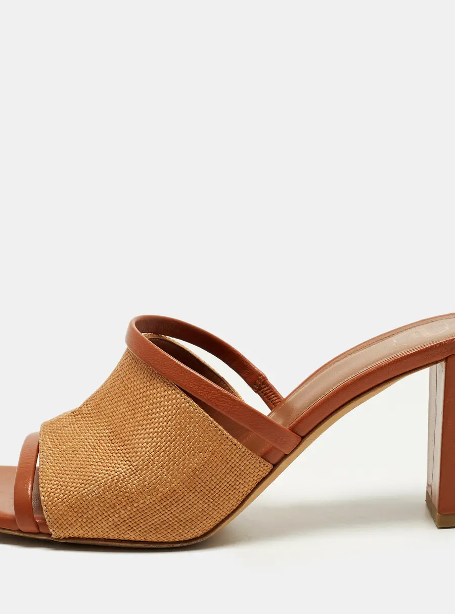 Malone Souliers Demi Size 37.5 Brown Leather and Raffia Slide Sandals