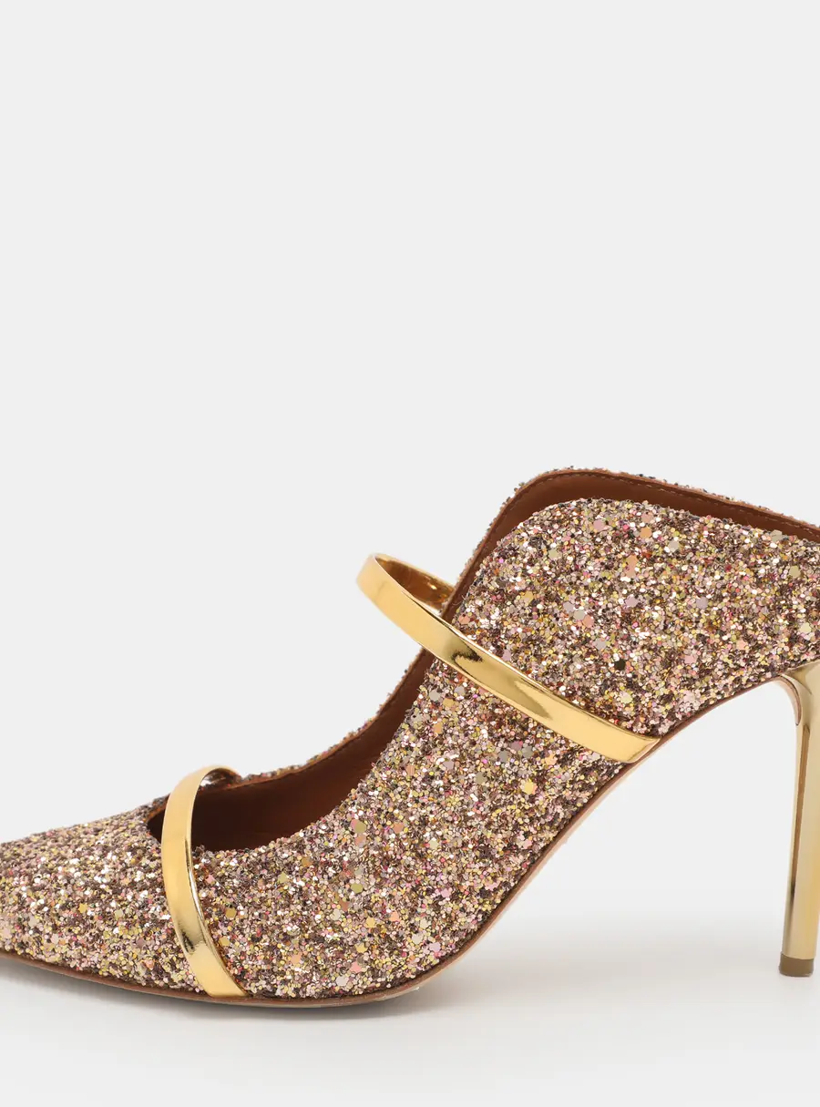Malone Souliers Maureen Size 41 Gold Foil Leather and Glitter Mules