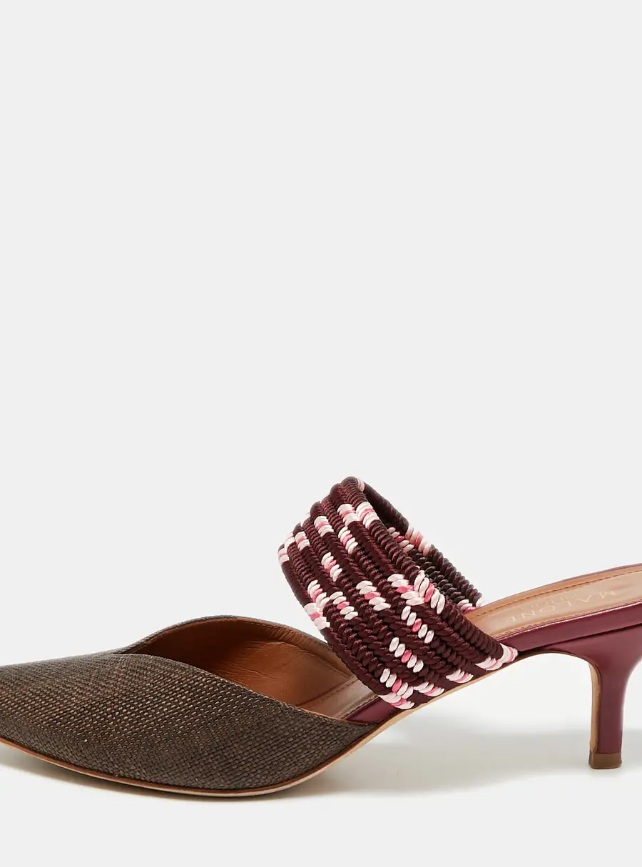 Malone Souliers Maisie Size 38.5 Burgundy/Brown Leather and Raffia Mules