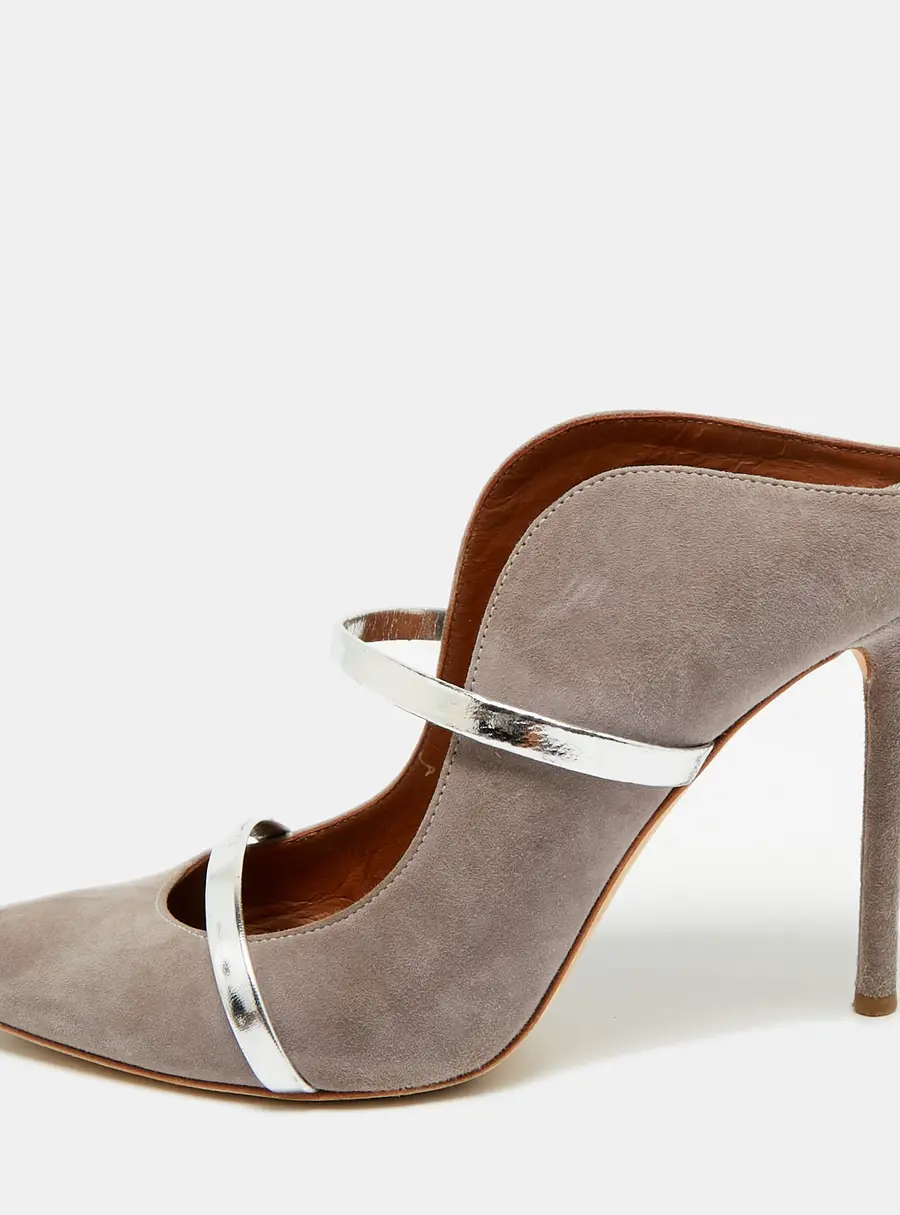 Malone Souliers Maureen Size 39 Grey/Silver Leather and Suede Mules