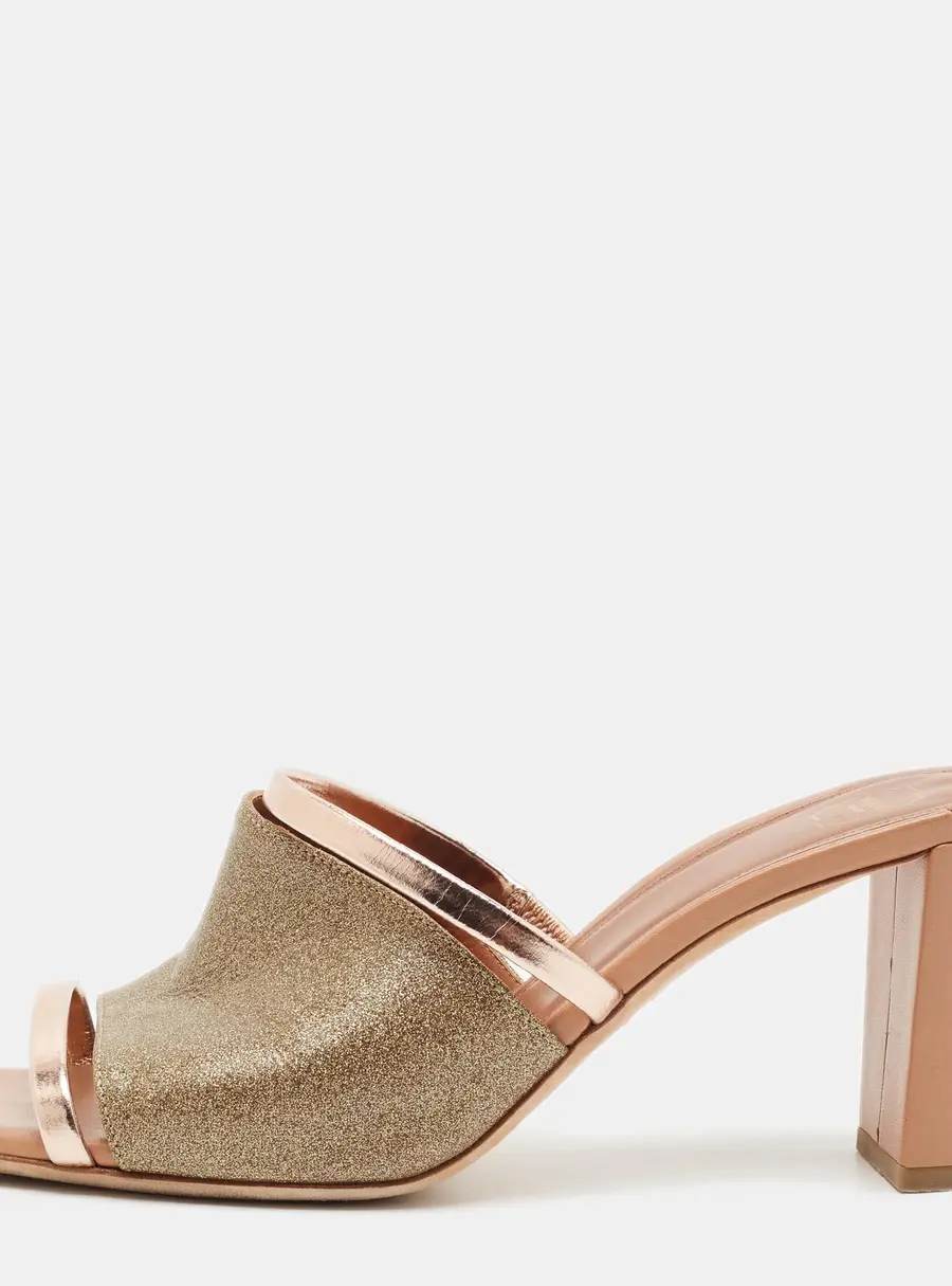 Malone Souliers Demi Size 38.5 Gold/Brown Glitter and Leather Slide Sandals