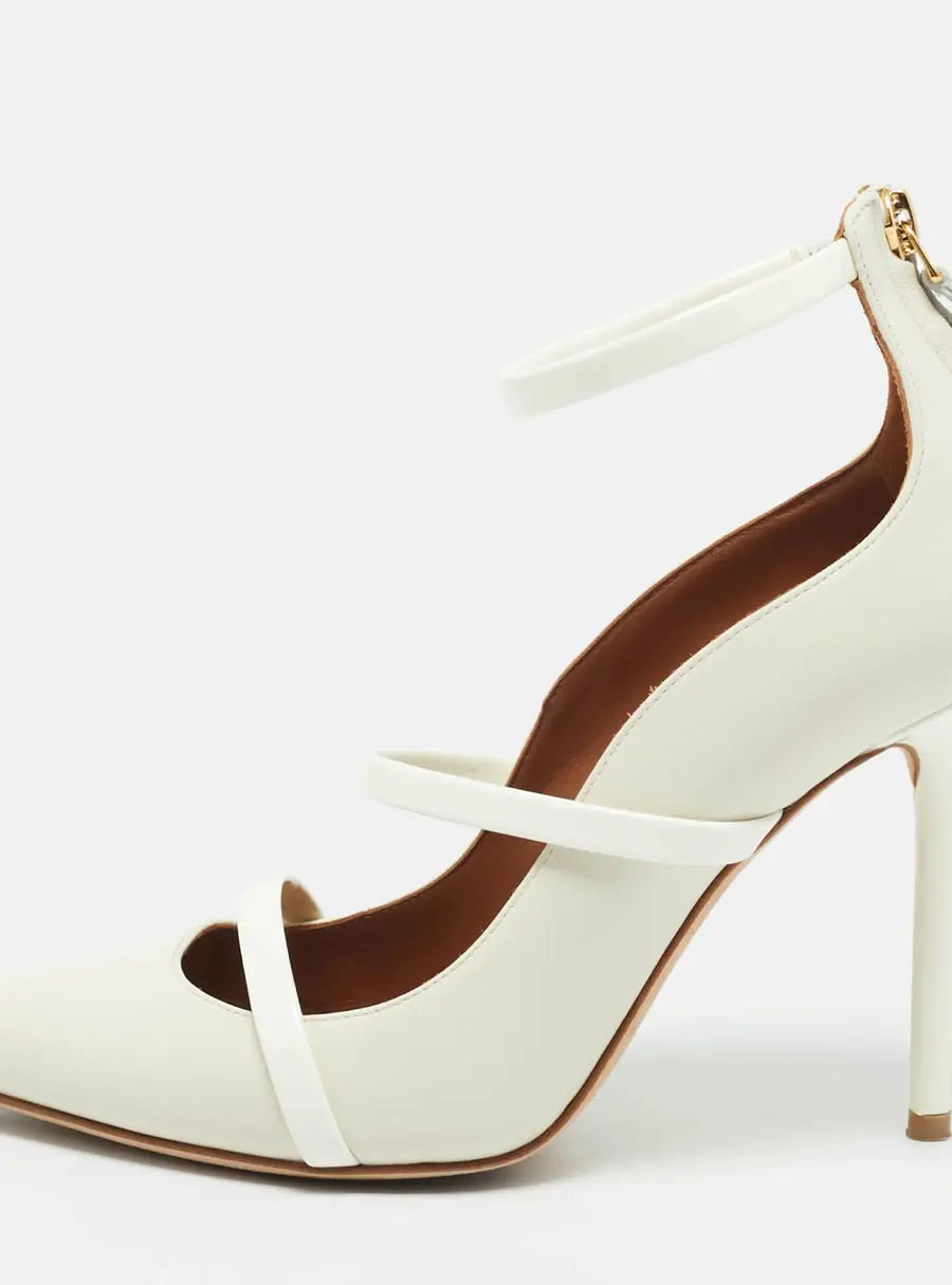 Malone Souliers Robyn Size 37 Cream Leather and Patent Ankle Strap Pumps