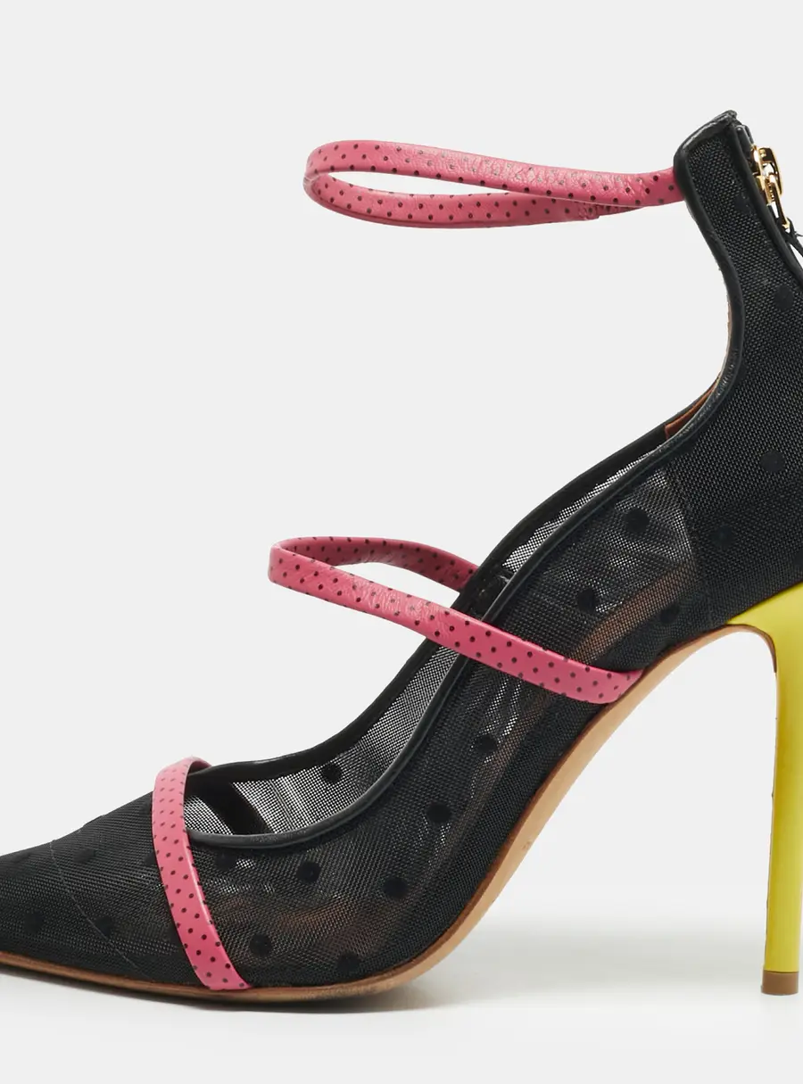 Malone Souliers Maureen Size 38 Black/Pink Leather and Net Pumps