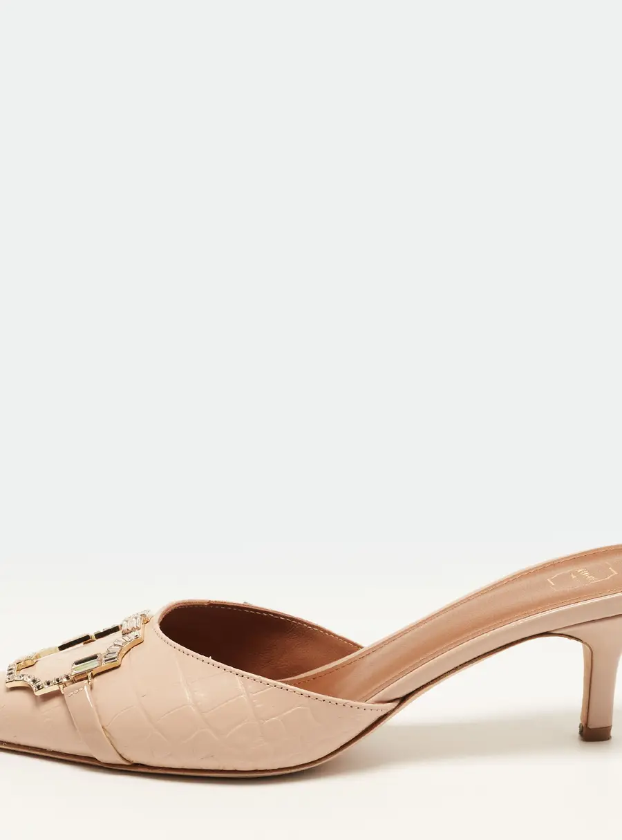 Malone Souliers Missy Size 38 Beige Croc Embossed Leather Mules