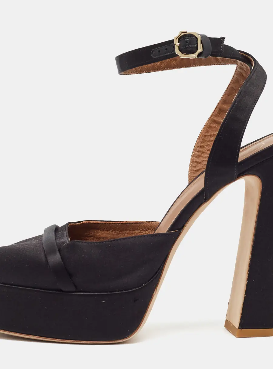 Malone Souliers Mora Size 40 Black Satin Platform Ankle Strap Pumps