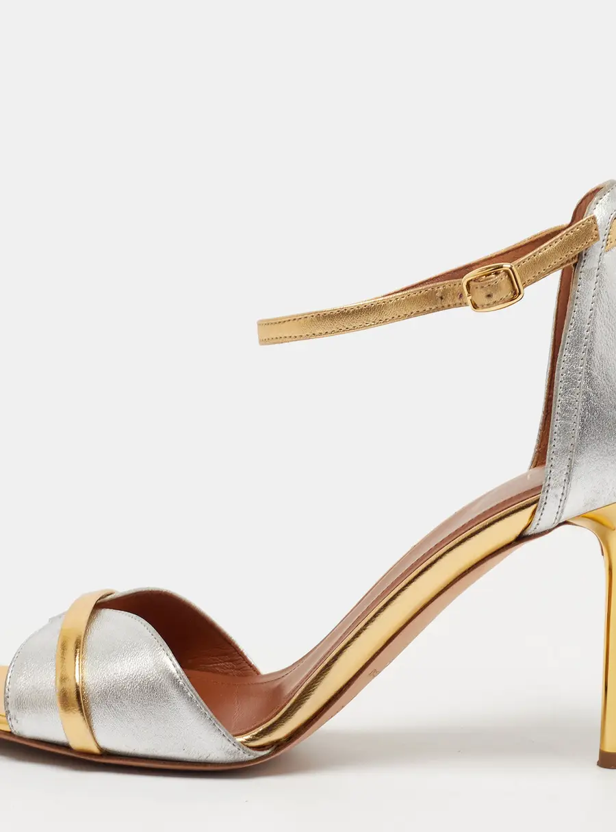 Malone Souliers Miranda Size 40 Silver/Gold Leather Ankle Strap Sandals