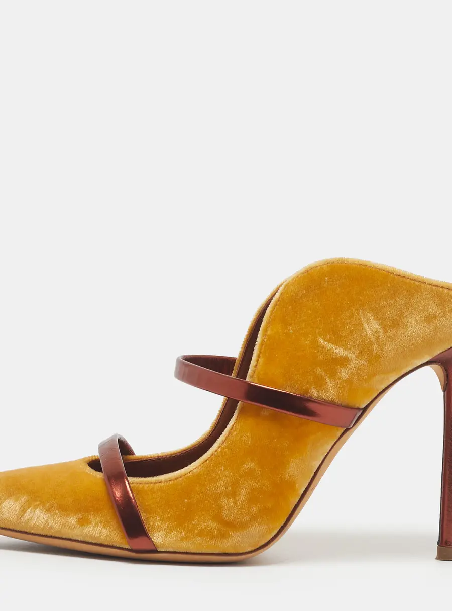 Malone Souliers Maureen Size 36 Yellow/Bronze Leather and Velvet Mules