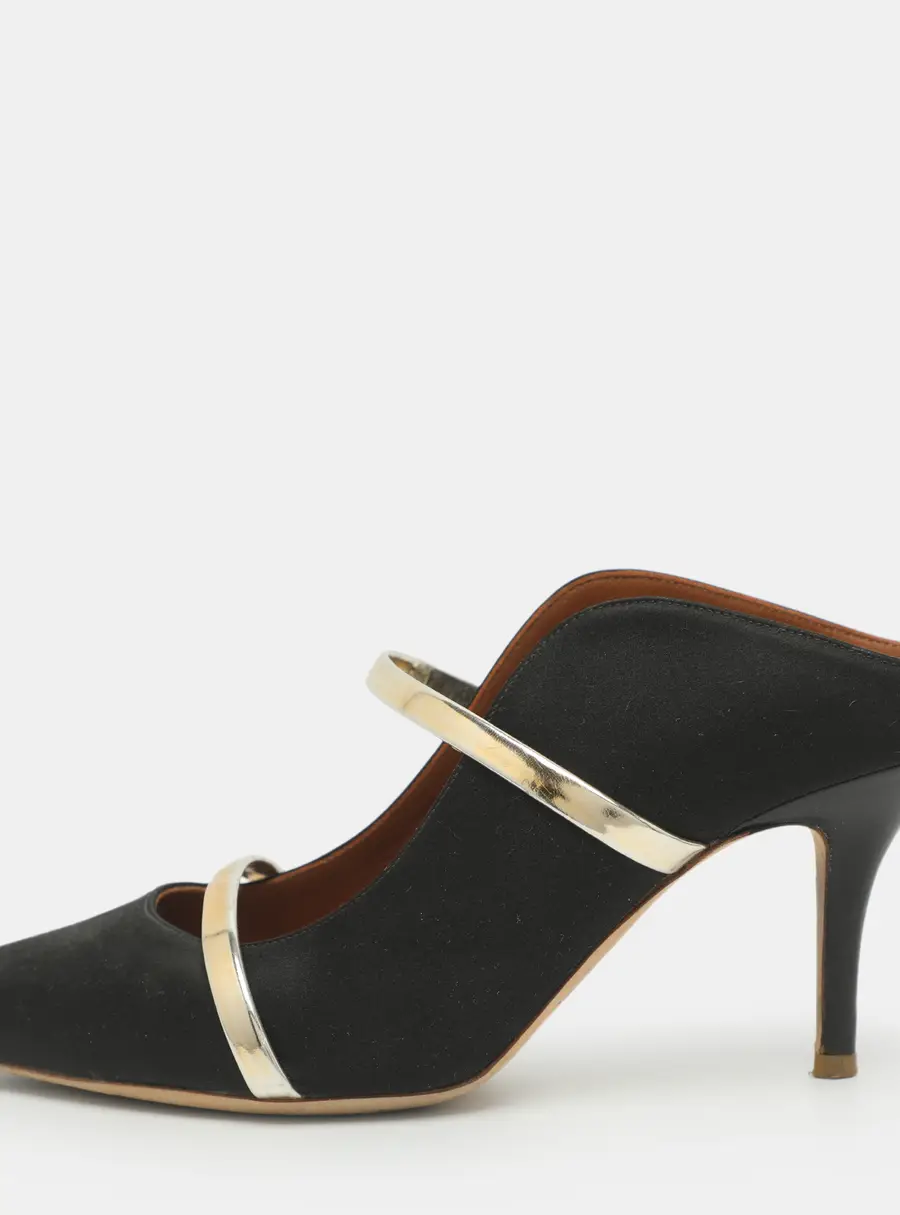 Malone Souliers Maureen Size 37.5 Black/Gold Satin Mules