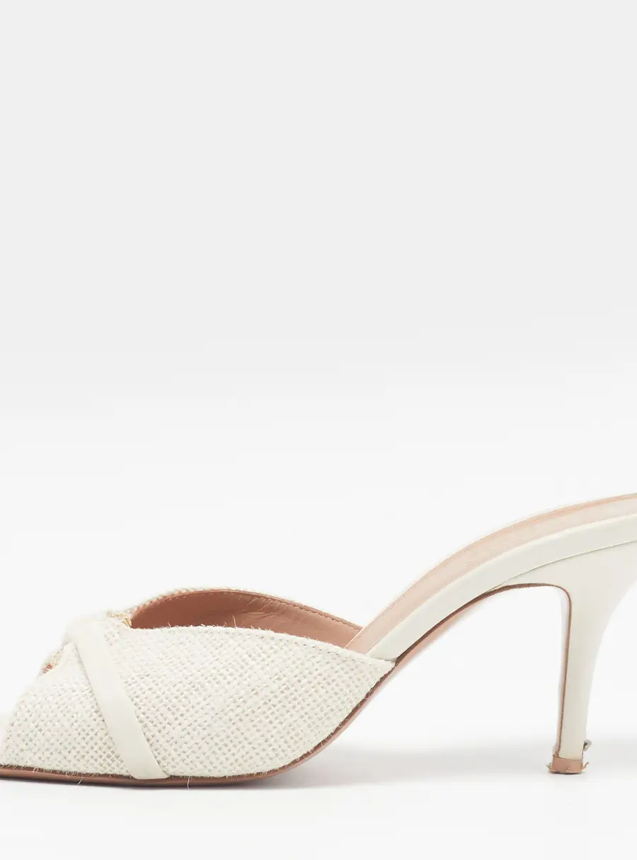 Malone Souliers Patricia 70 Size 37 Cream Leather and Straw Slide Sandals