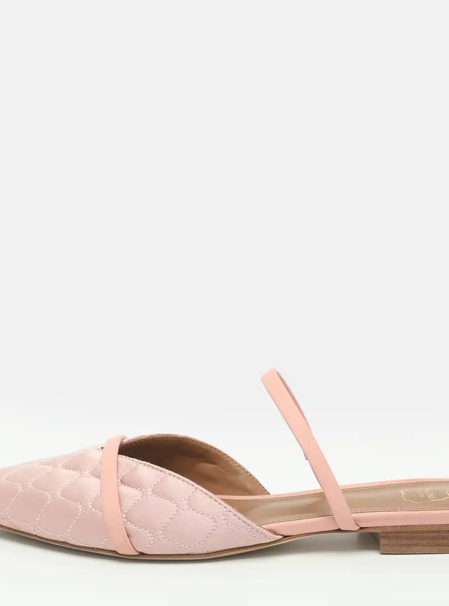 Malone Souliers Frankie Size 38.5 Pink Leather and Quilted Satin Flat Sandals