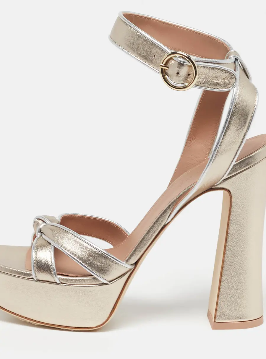 Malone Souliers Rudi Size 37 Gold/Silver Leather Platform Sandals