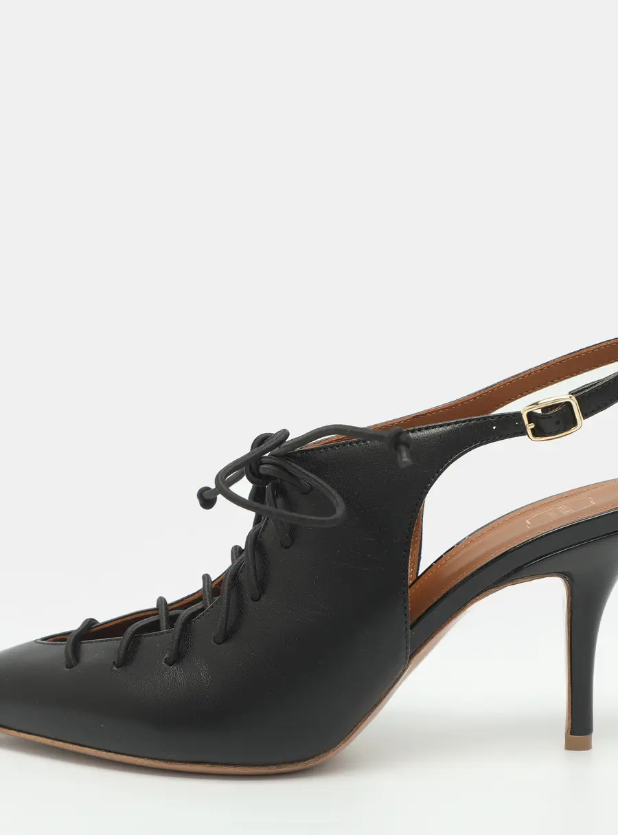 Malone Souliers Alessandra Size 39 Black Leather Lace Up Slingback Pumps