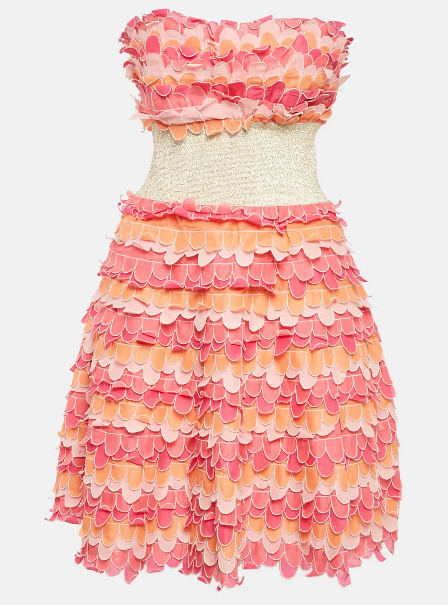 Manoush Pink Lurex Trim and Cotton Scallop Tiered Mini Dress M