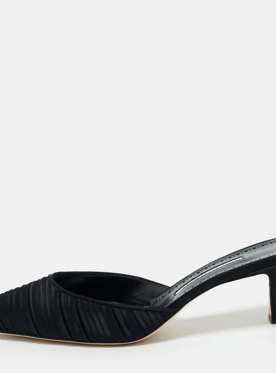 Manolo Blahnik Black Satin Carolynemu Mules Size 42