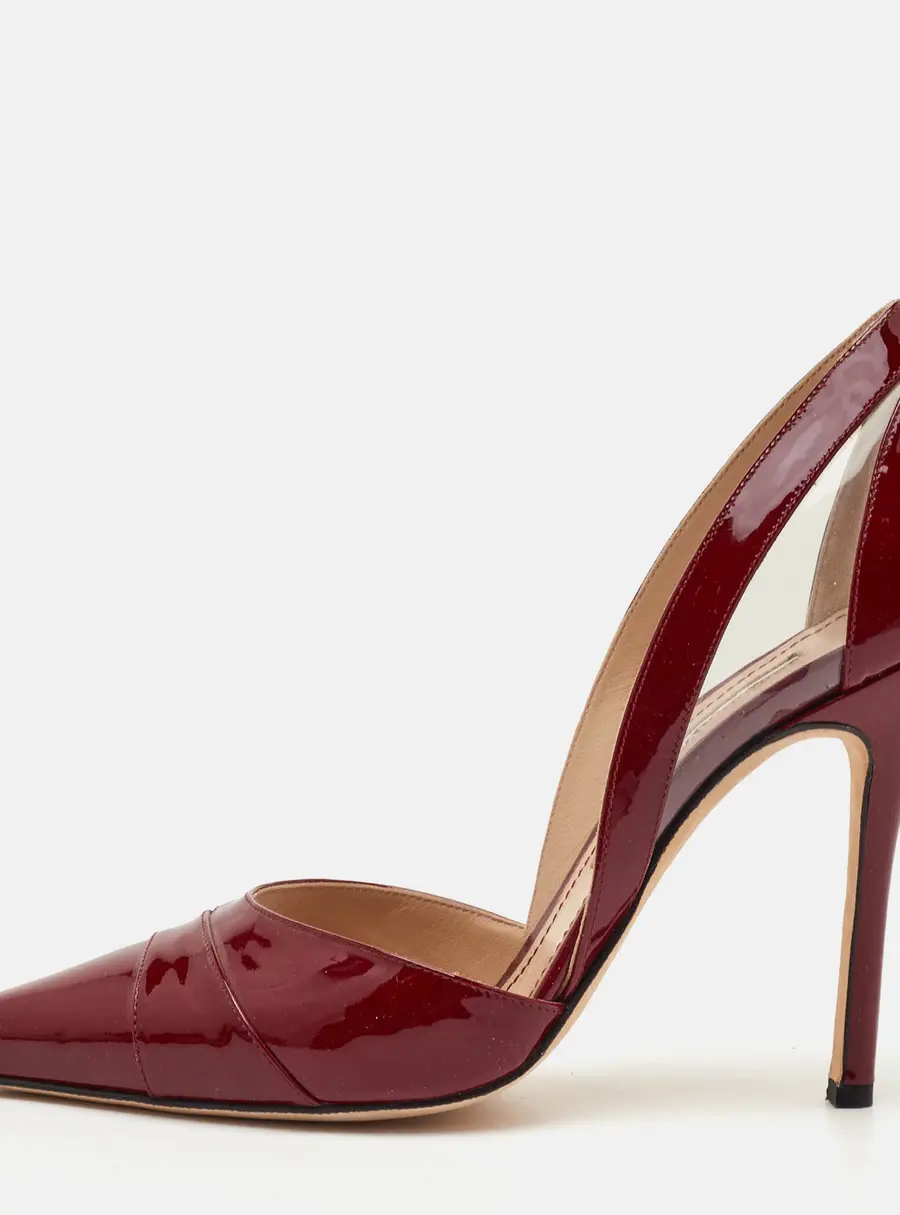Manolo Blahnik Size 39.5 Burgundy Patent Leather Pointed Toe D'orsay Pumps