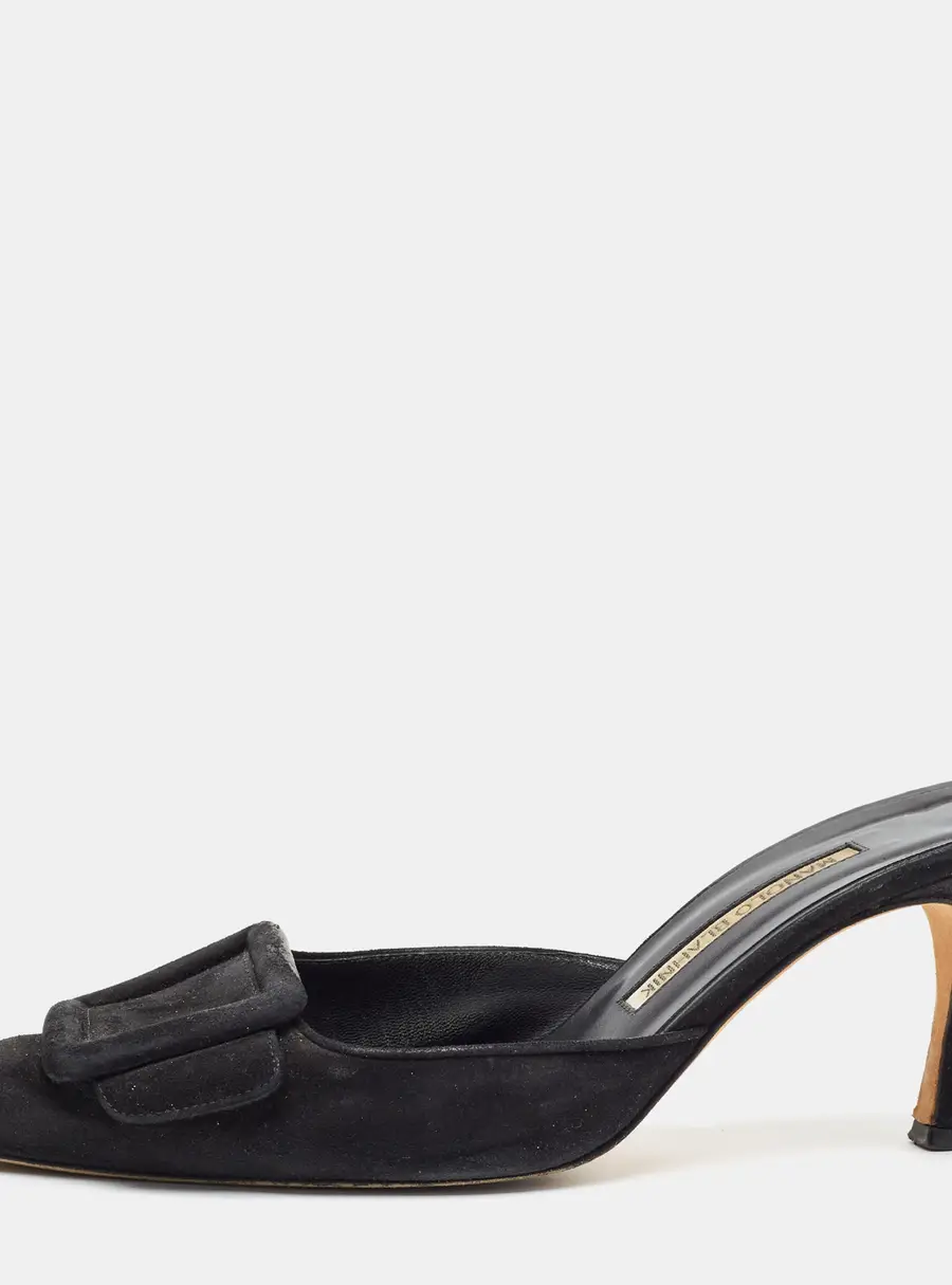 Manolo Blahnik Maysale Size 38.5 Black Suede Mules