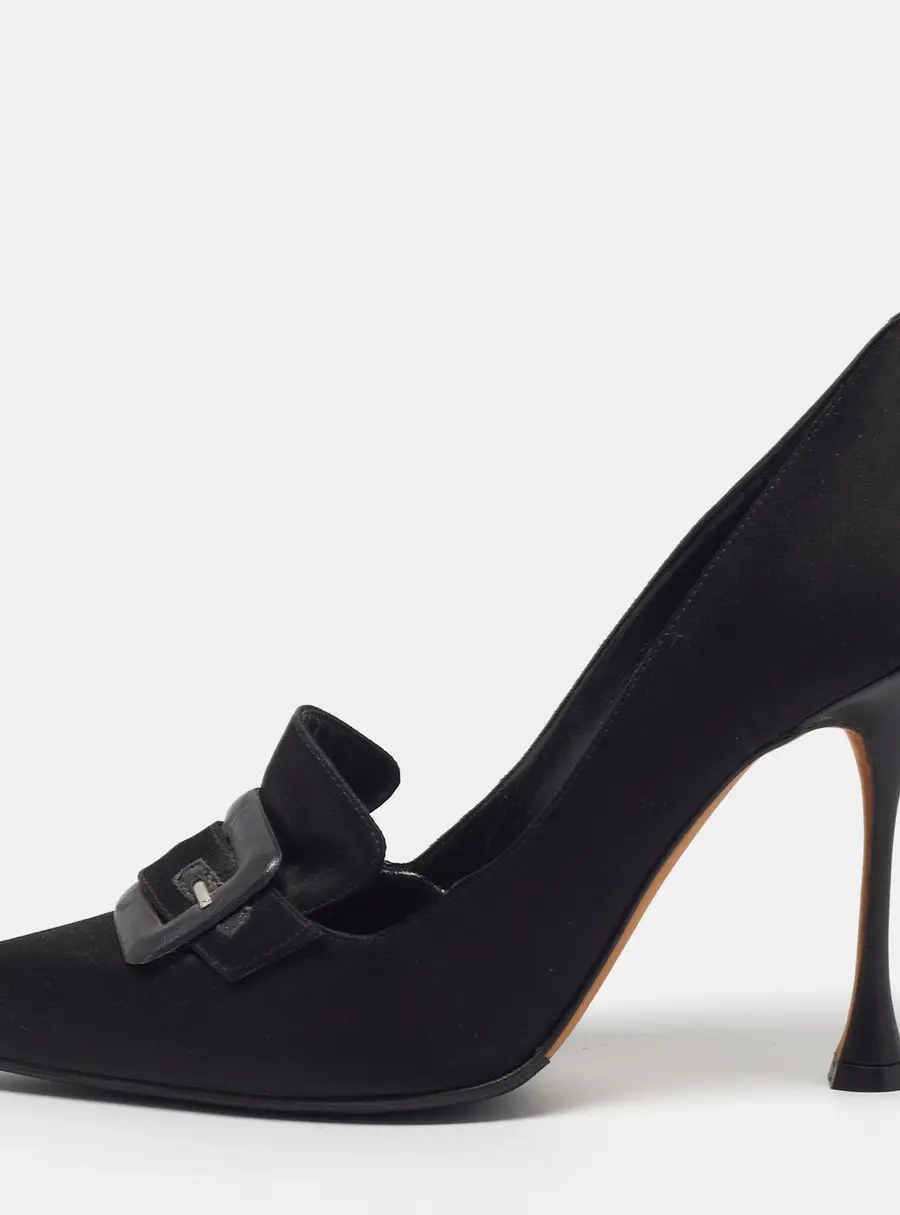 Manolo Blahnik Maysale Size 40 Black Leather and Satin Buckle Pumps
