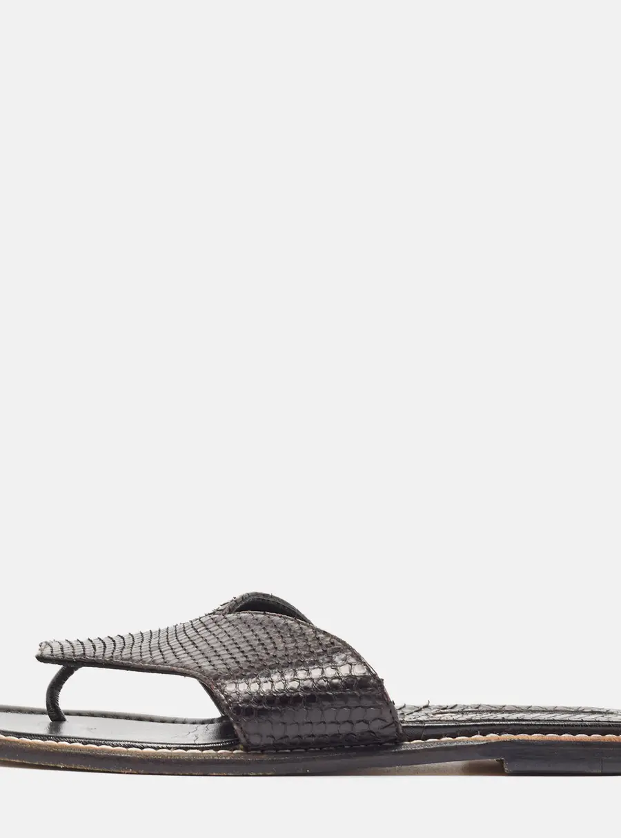 Manolo Blahnik Black Python Flat Slides Size 36.5