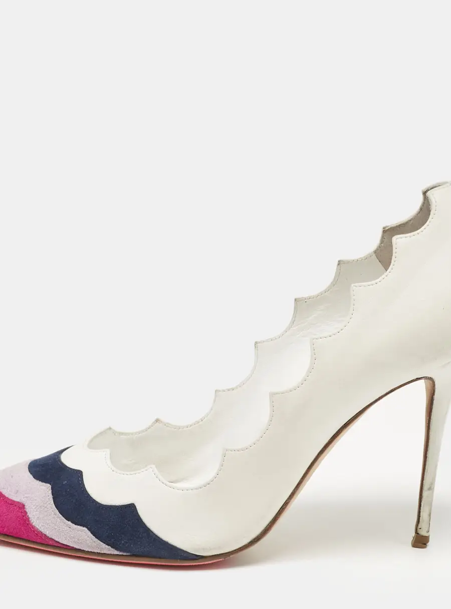 Manolo Blahnik White/Tricolor Leather and Suede Pointed Toe Pumps Size 37.5