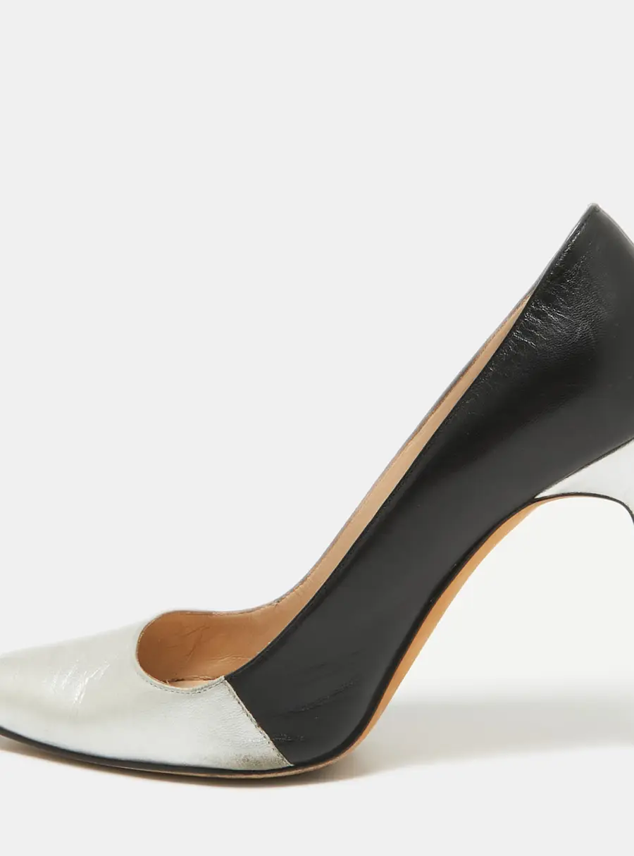Manolo Blahnik Silver/Black Leather BB Pumps Size 36.5