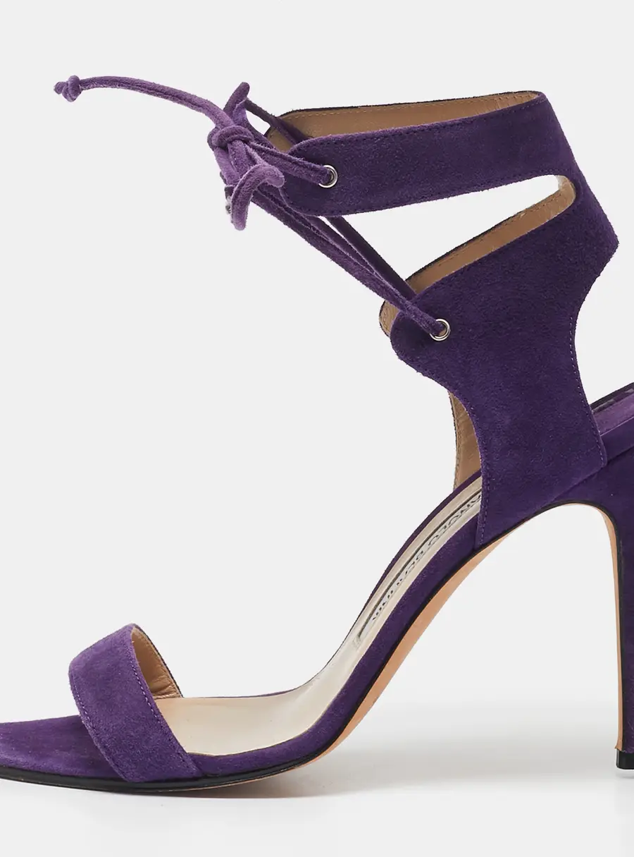 Manolo Blahnik Purple Suede Laramod Ankle Strap Sandals Size 37