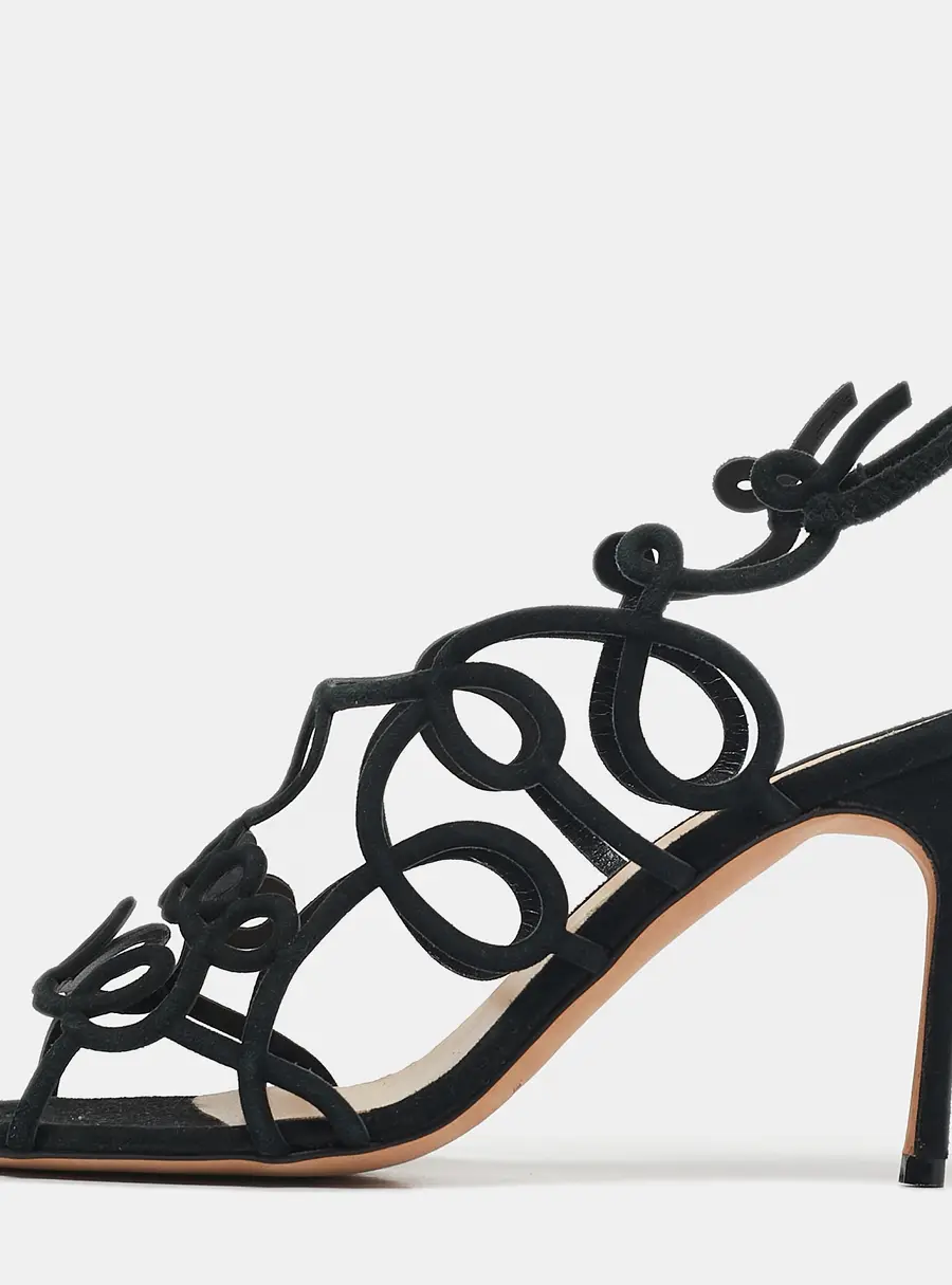 Manolo Blahnik Black Suede Slingback Sandals Size 37.5