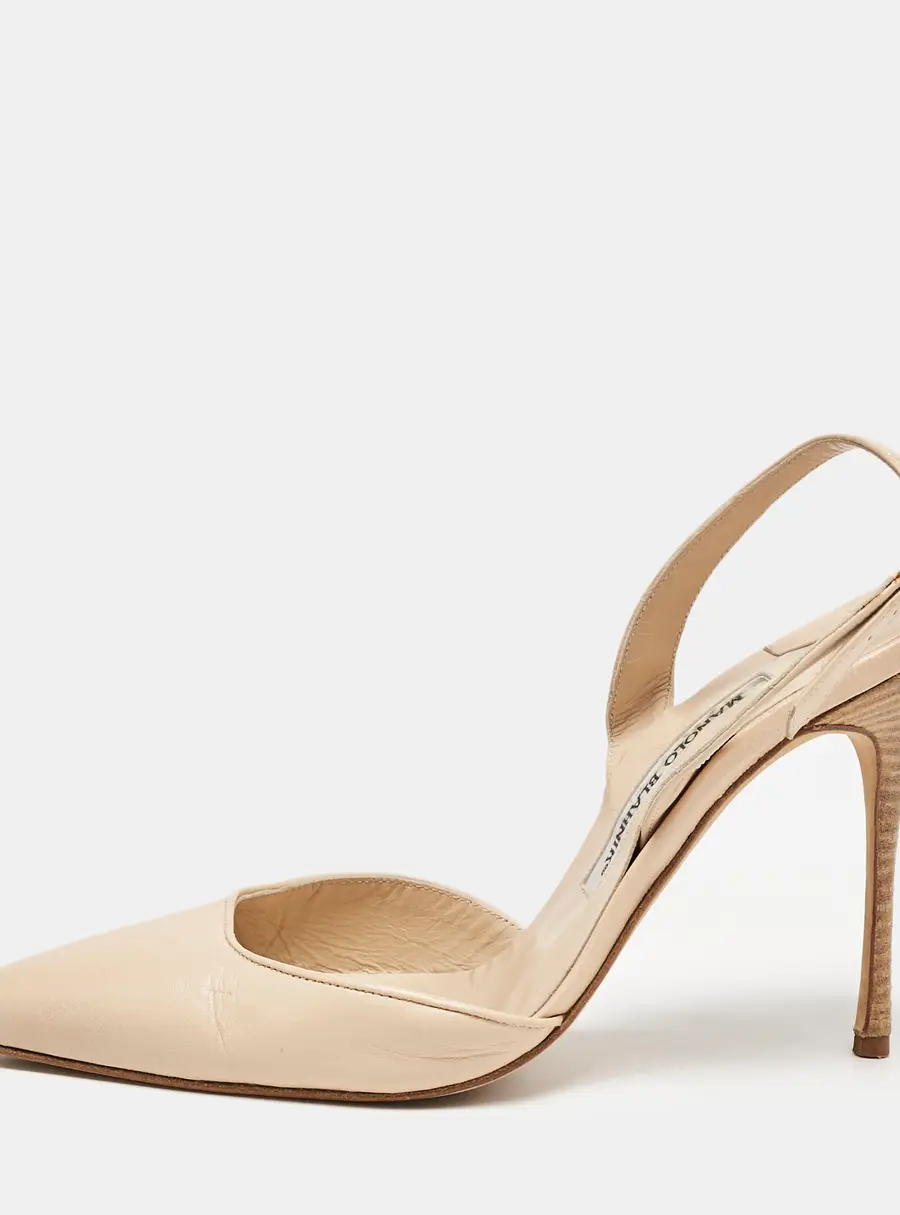 Manolo Blahnik Beige Leather Carolyne Slingback Pumps Size 38.5