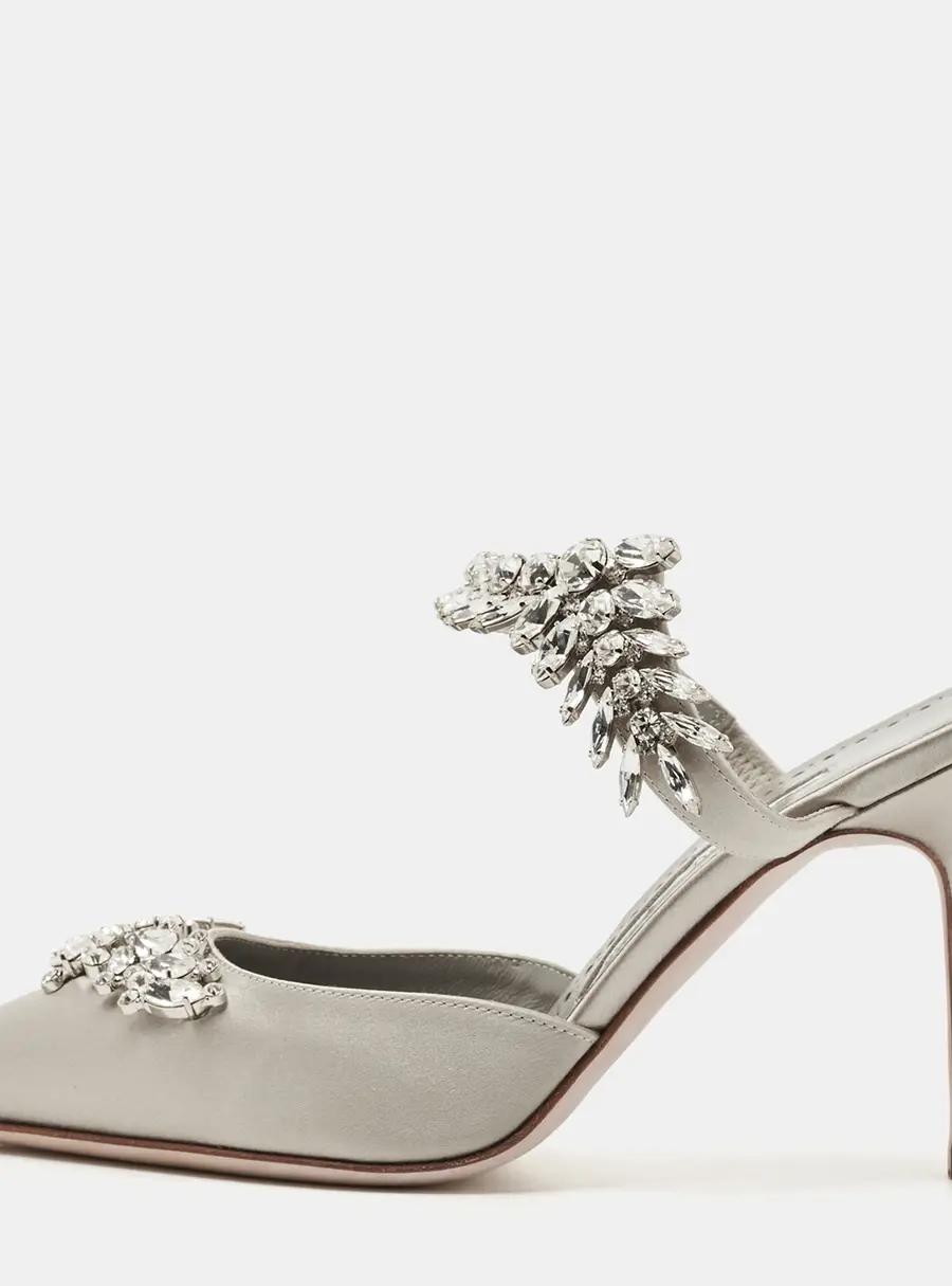 Manolo Blahnik Grey Satin Crystal Embellished Lurum Mules Size 36