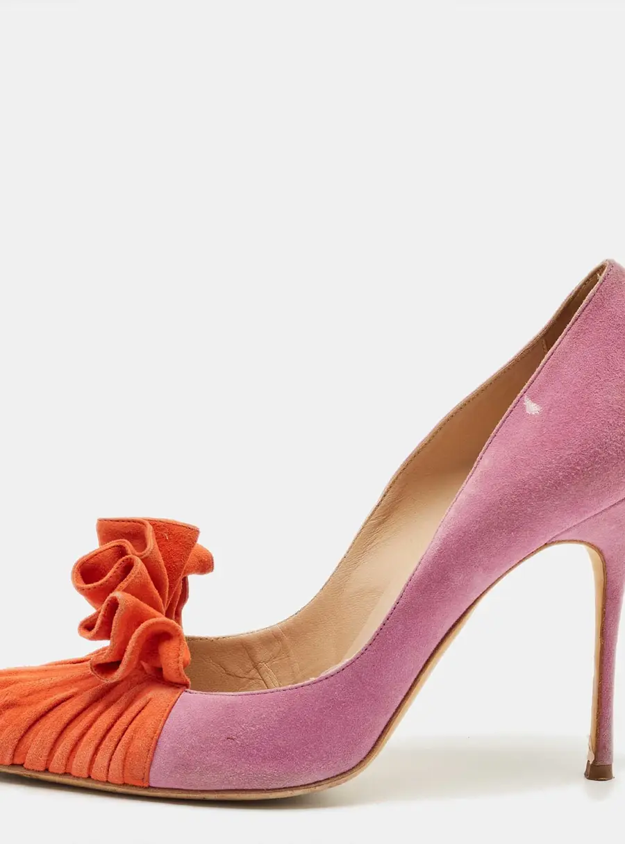 Manolo Blahnik Purple/Orange Suede Ruffle Pumps Size 39.5
