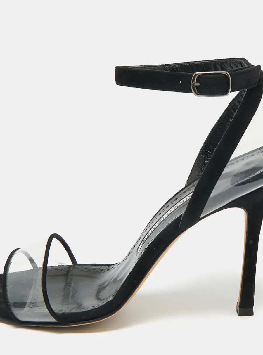 Manolo Blahnik Transparent PVC and Suede Ankle Strap Sandals Size 38