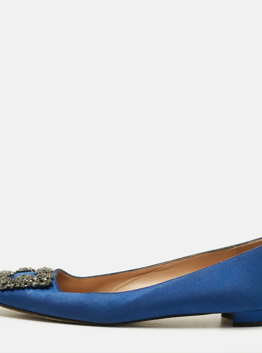 Manolo Blahnik Hangisi Size 41 Blue Satin Ballet Flats