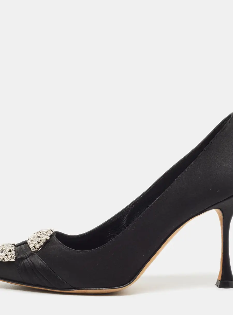Manolo Blahnik Maida 90 Size 38 Black Satin Pumps