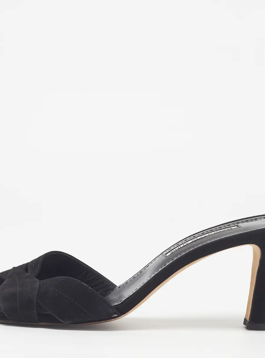 Manolo Blahnik Pirua Size 41 Black Suede Slide Sandals