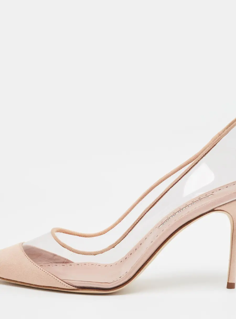 Manolo Blahnik Pachana Size 42 Beige/Transparent PVC and Suede Pointed Toe Pumps