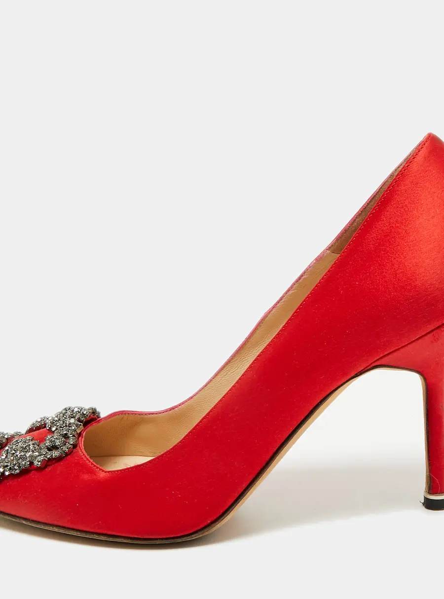 Manolo Blahnik Hangisi Size 36.5 Red Satin Pumps