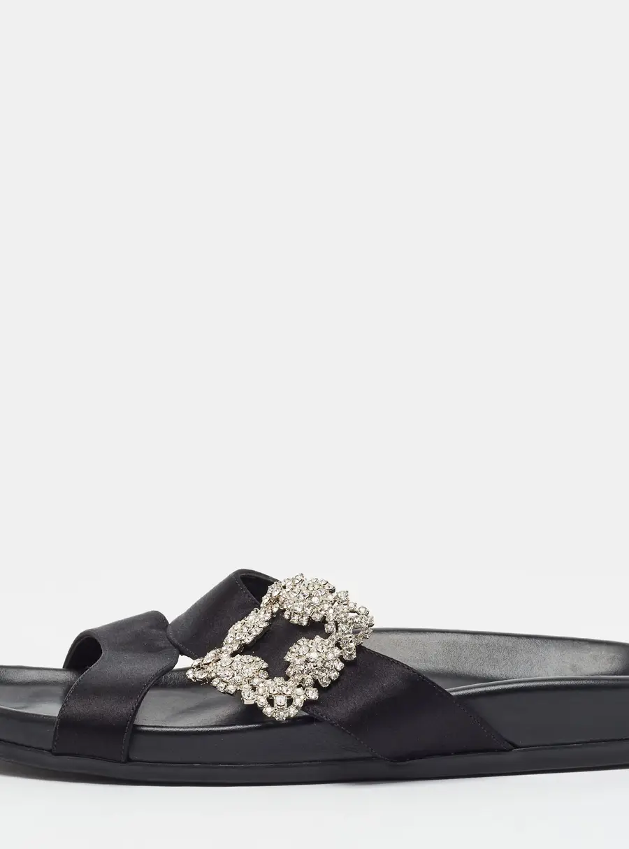 Manolo Blahnik Chilanghi Size 39.5 Black Satin Flat Slide