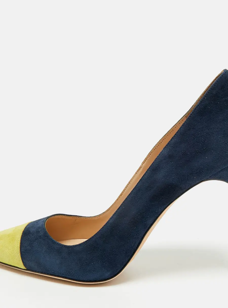 Manolo Blahnik Capcour Size 41 Yellow/Blue Suede Pumps
